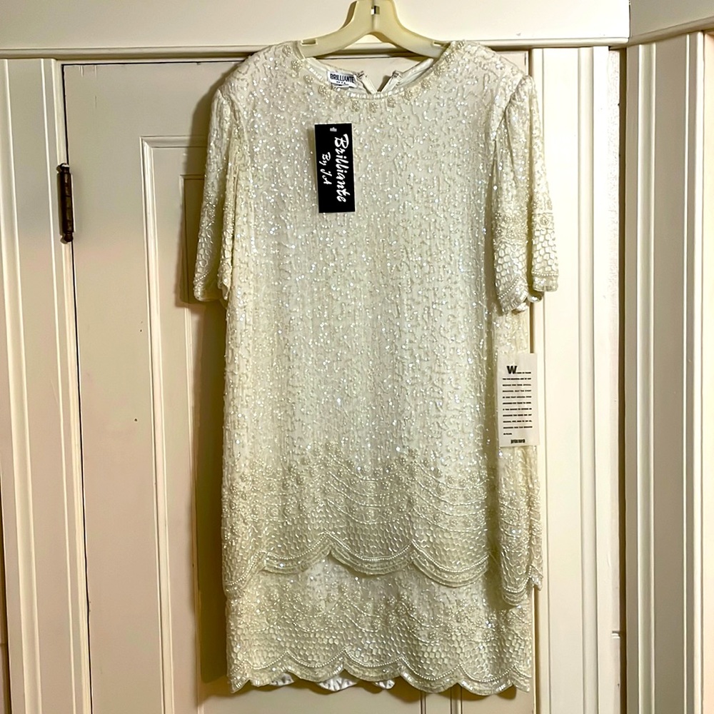 Beaded Lined Silk Dress - Ivory